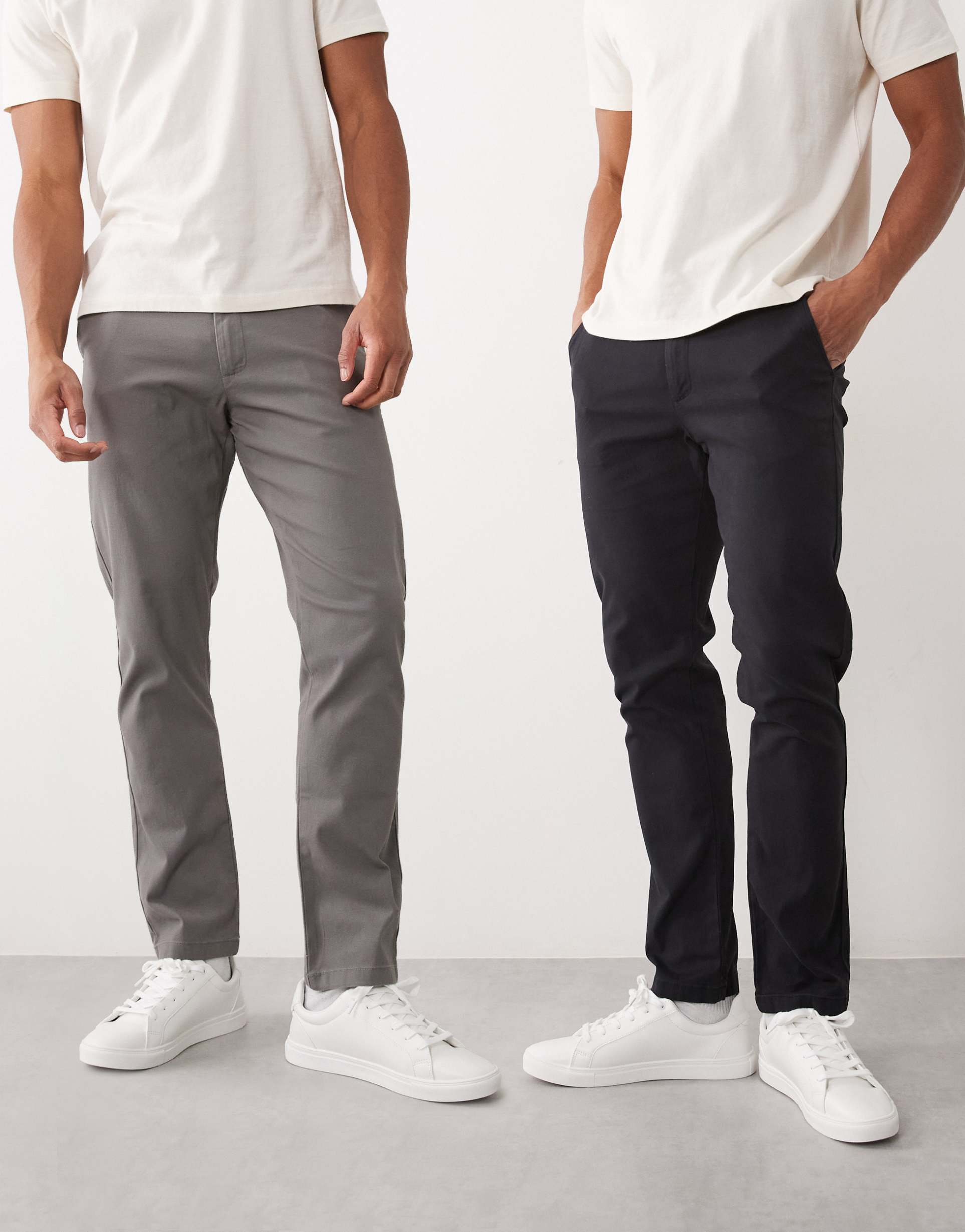 ASOS DESIGN 2 pack slim chinos in charcoal and black