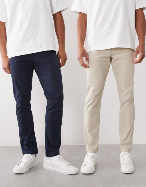 ASOS DESIGN 2 pack slim chinos in navy and stone - view 1