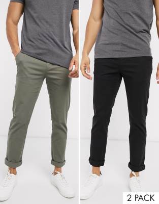 ASOS DESIGN 2 pack slim chinos in washed khaki & black save-Multi