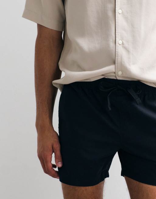 ASOS DESIGN 2 pack slim linen blend shorts in short length in black and stone, 4 of 5