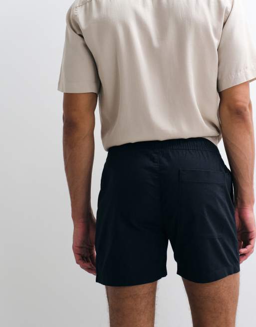 ASOS DESIGN 2 pack slim linen blend shorts in short length in black and stone, 5 of 5