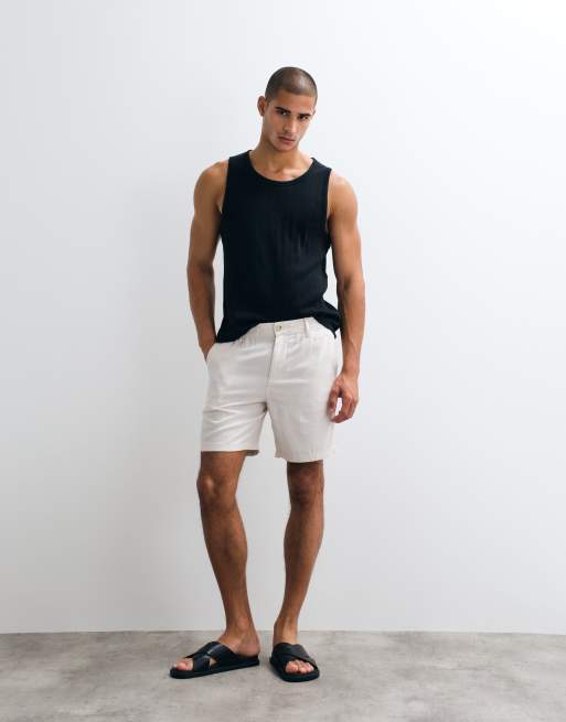 ASOS DESIGN 2 pack slim linen mix mid length blend shorts in black and stone, 2 of 5