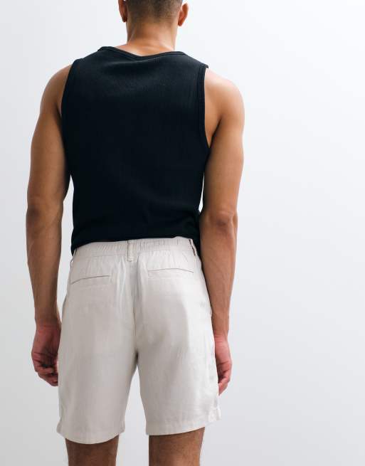 ASOS DESIGN 2 pack slim linen mix mid length blend shorts in black and stone, 3 of 5