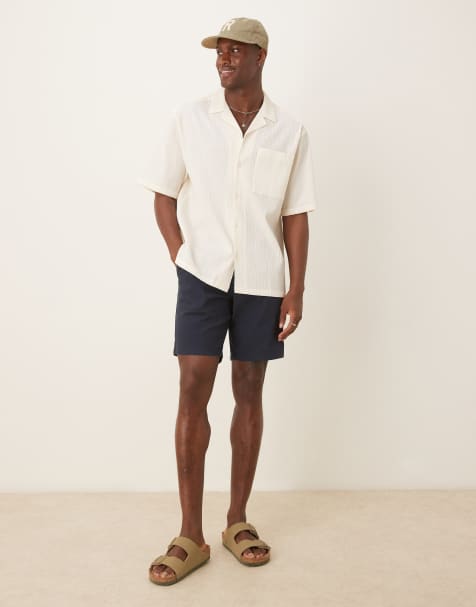 ASOS DESIGN 2 pack slim regular length chino shorts in stone and navy - view 1
