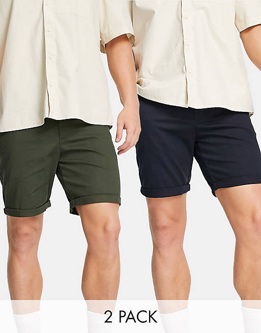 Shorts 2 pack slim shorts in dark khaki and navy save 