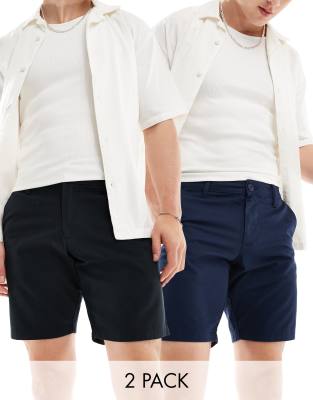 ASOS DESIGN 2 PACK SLIM STRETCH CHINO SHORTS 