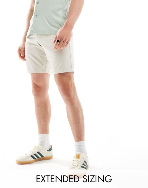 ASOS DESIGN 2 pack slim stretch chino shorts in khaki and stone