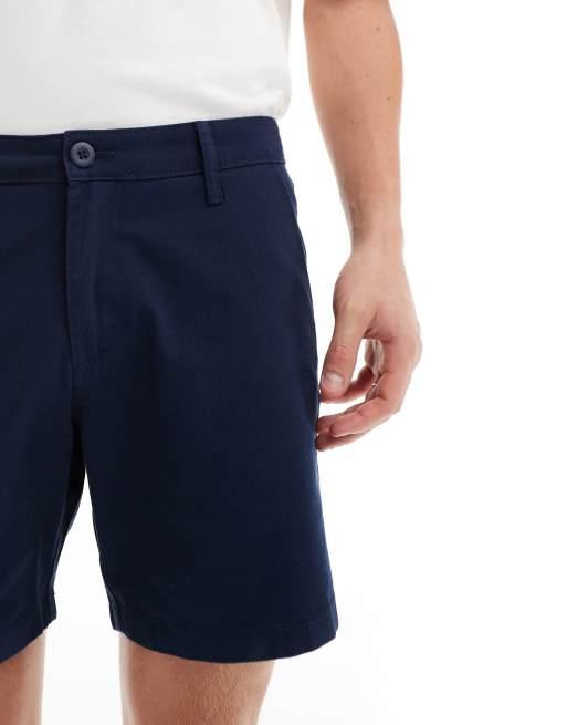 ASOS DESIGN 2 pack slim stretch chino shorts in navy and stone