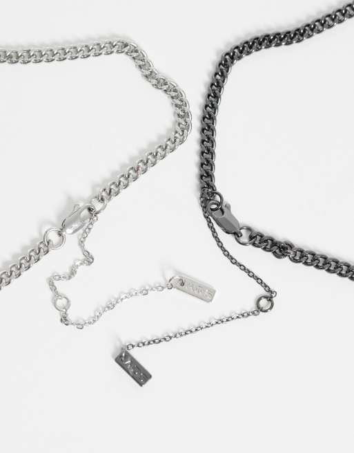 ASOS DESIGN 2-pack smal kedjehalsband i gunmetal och rhodiumsilver, 2 av 3