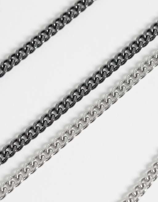 ASOS DESIGN 2-pack smal kedjehalsband i gunmetal och rhodiumsilver, 3 av 3