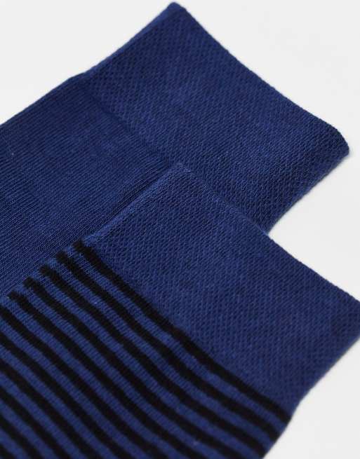 ASOS DESIGN 2 pack smart socks in navy stripe and plain, 3 of 4