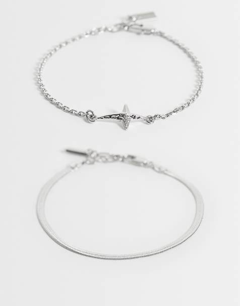 ASOS DESIGN 2 pack snake chain and cross charm bracelet in silver - view 1