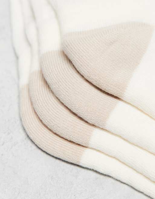 ASOS DESIGN 2 pack sock in cream with beige heel and toe detail, 4 of 4