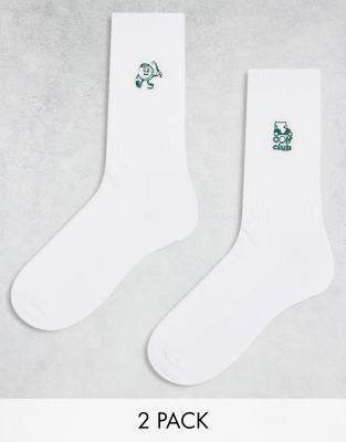 2 pack sock with golf embroidery in white