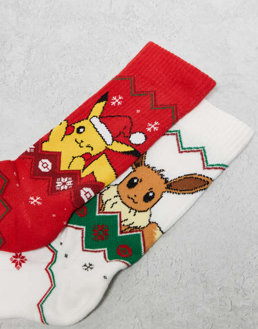 ASOS DESIGN pack socks christmas Pokémon Eevee and Pikachu in