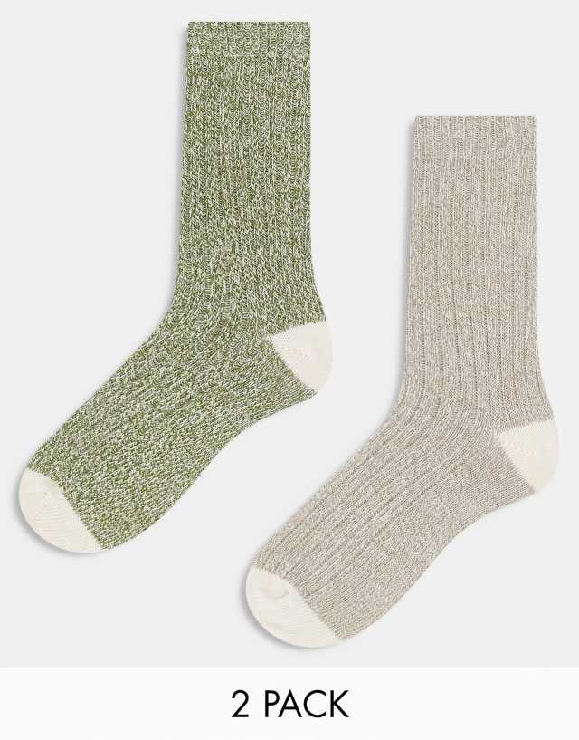 ASOS DESIGN - 2 pack socks in green and ecru twist