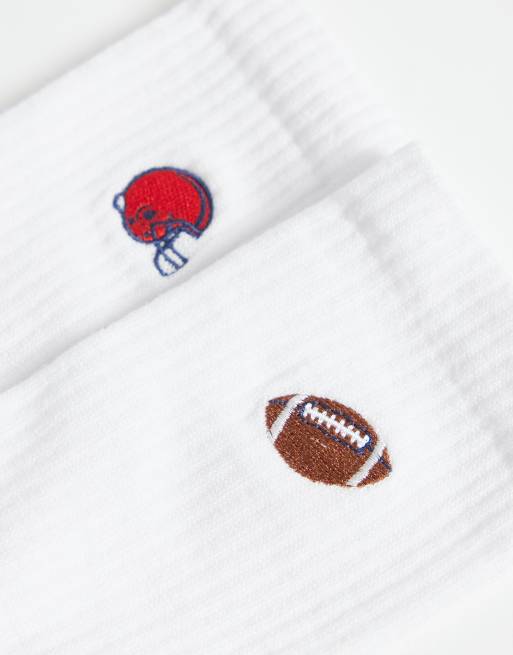 ASOS DESIGN 2 pack socks with american football graphic in white, 2 of 3