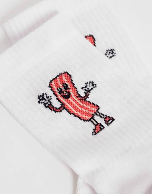 ASOS DESIGN 2 pack socks with bacon and egg embroidery in white, 2 of 3