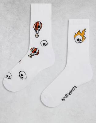 Asos Design 2 Pack Socks With Beavertown Graphic In White