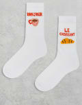 [ASOS DESIGN] ASOS DESIGN 2 pack socks with breakfast graphic in white 37-42 WHITE