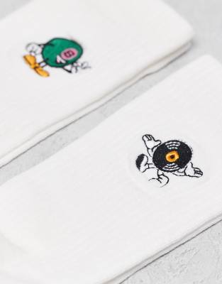 Asos Design 2 Pack Socks With Characters Embroidery In White