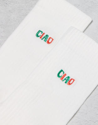 ASOS DESIGN 2-PACK SOCKS WITH CIAO AND LA DOLCE VITA GRAPHICS 