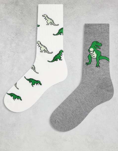 ASOS DESIGN 2 pack socks with dinosaur graphic in multi - view 1