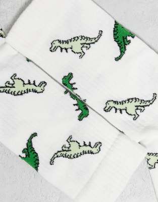 Asos Design 2-pack Socks With Dinosaur Graphic In Gray