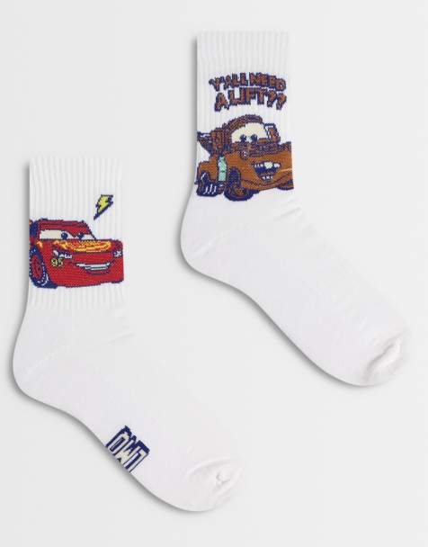 ASOS DESIGN 2 pack socks with Disney Cars graphic in white - view 1