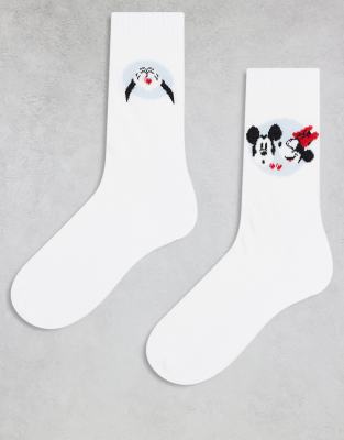 Asos Design 2 Pack Socks With Disney Mickey & Minnie Graphic In White