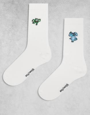 2 pack socks with Disney's Monsters Inc embroidery in white