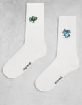 [ASOS DESIGN] ASOS DESIGN 2 pack socks with Disney's Monsters, Inc. embroidery in white 43-48 WHITE