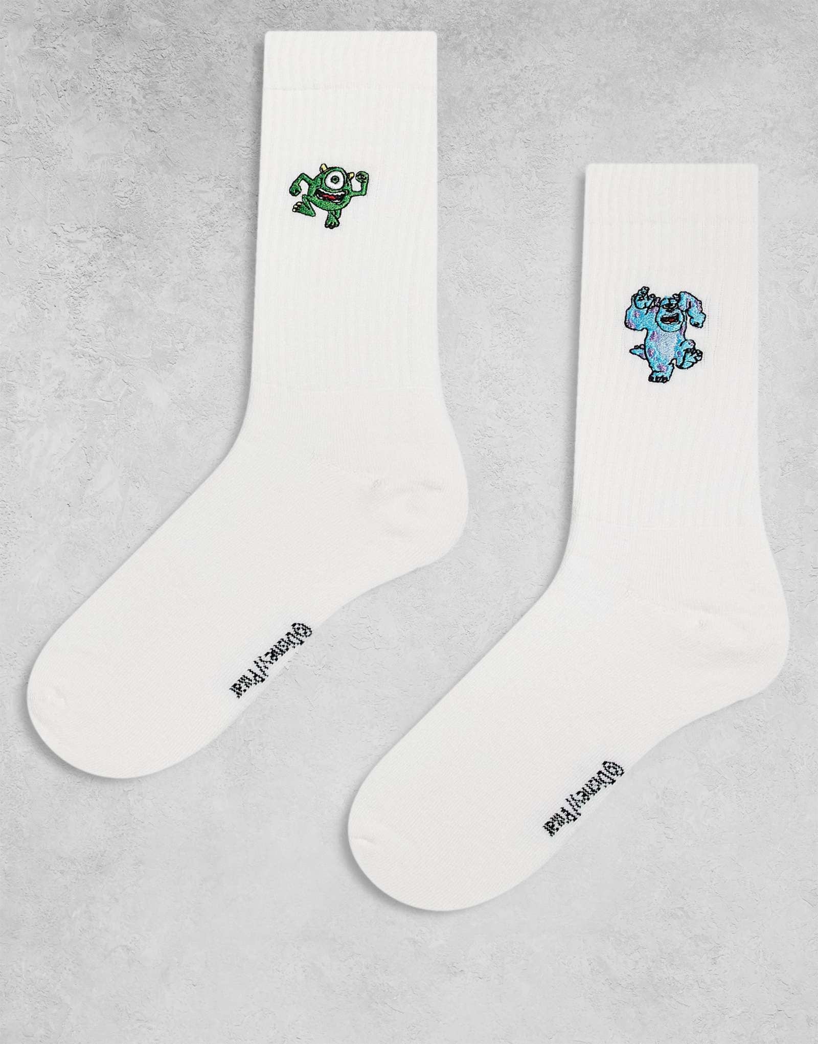 Носки ASOS DESIGN из 2 упаковок с вышивкой Disney's Monsters Inc белого цвета