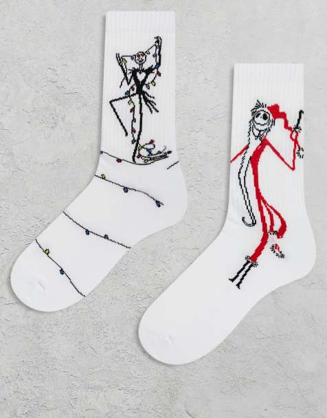 ASOS DESIGN 2 pack socks with Disney's Nightmare Before Christmas graphic in white - view 1