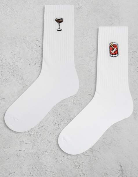 ASOS DESIGN 2 pack socks with embroidery cocktails in white - view 1