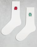 [ASOS DESIGN] ASOS DESIGN 2 pack socks with gummy bear graphic in white 37-42 WHITE