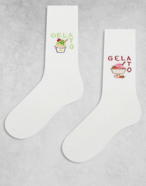 ASOS DESIGN 2 pack socks with ice cream graphic in white - view 1