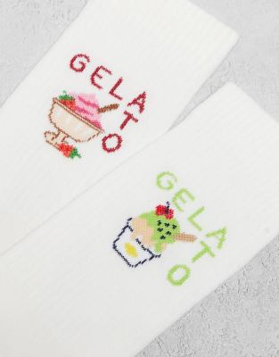 Asos Design 2-pack Socks With Ice Cream Graphic In White