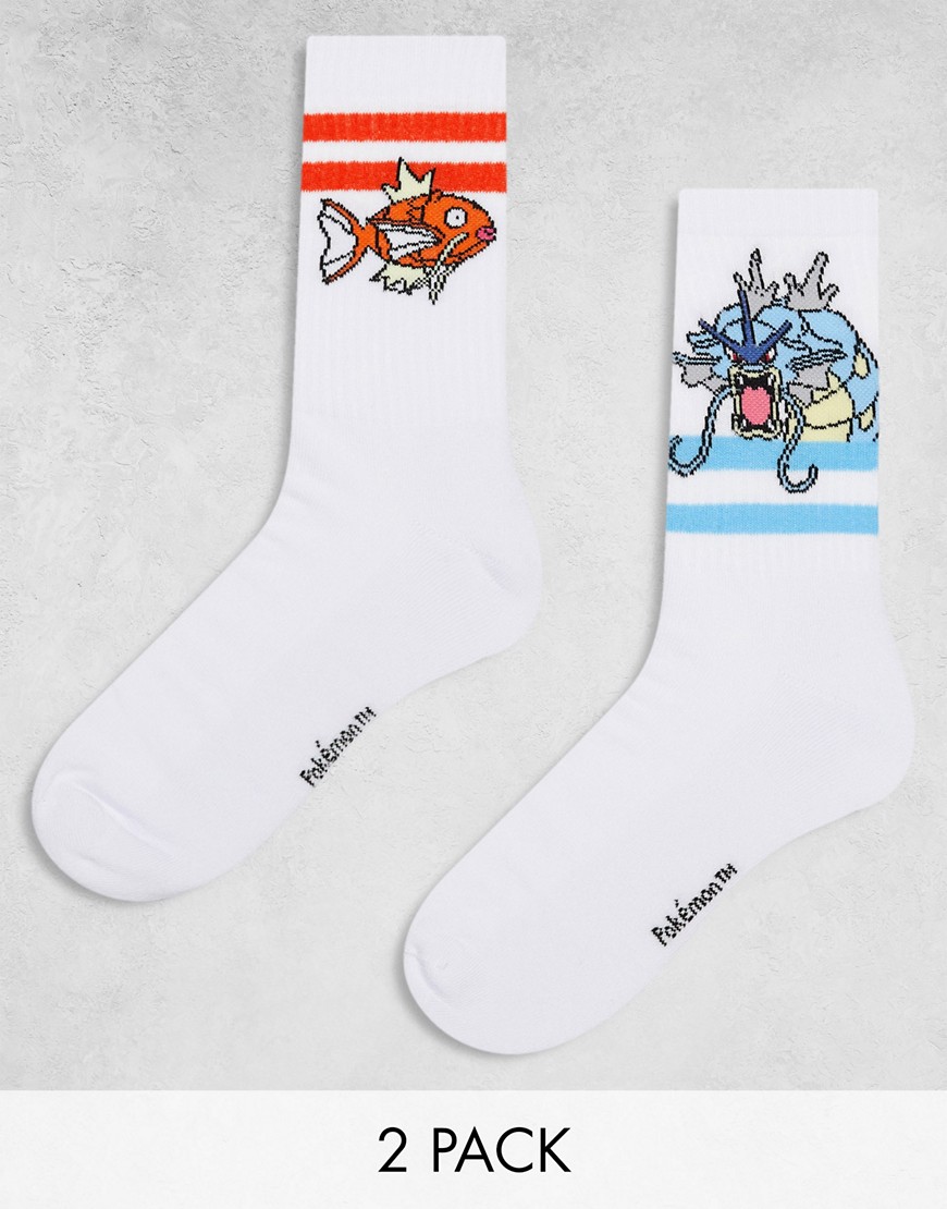 Asos Design 2 Pack Socks With Magikarp And Gyarados Characters In White
