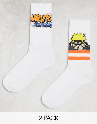 Asos Design 2 Pack Socks With Naruto In White