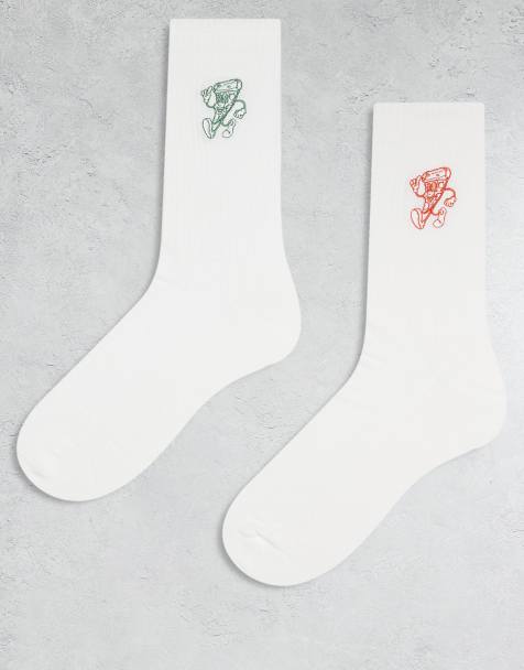 ASOS DESIGN 2 pack socks with pizza graphic in multi - view 1