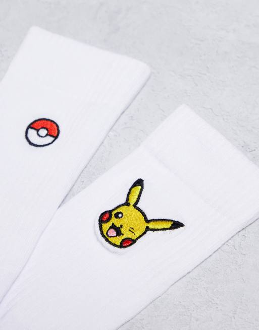 ASOS DESIGN 2 pack socks with Pokémon embroidery in white | ASOS