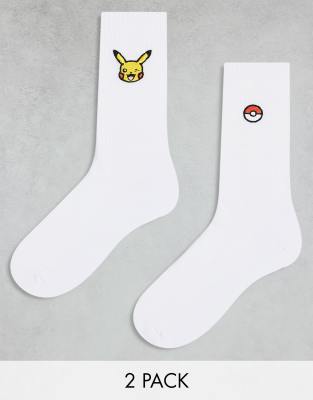 ASOS DESIGN 2 pack socks with Pokmon embroidery in white