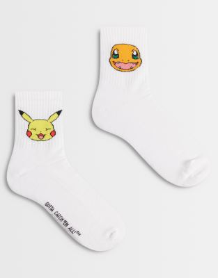 Asos Design 2 Pack Socks With Pokemon Graphic In White
