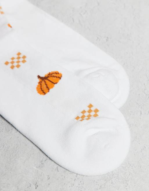 ASOS DESIGN 2 pack socks with pumpkin spice graphics in white, 3 of 3