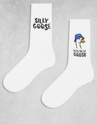 Asos Design 2-pack Socks With Silly Goose Graphic In Multi