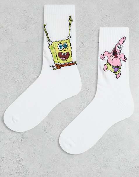 ASOS DESIGN 2-pack socks with SpongeBob and Patrick graphics in white - view 1