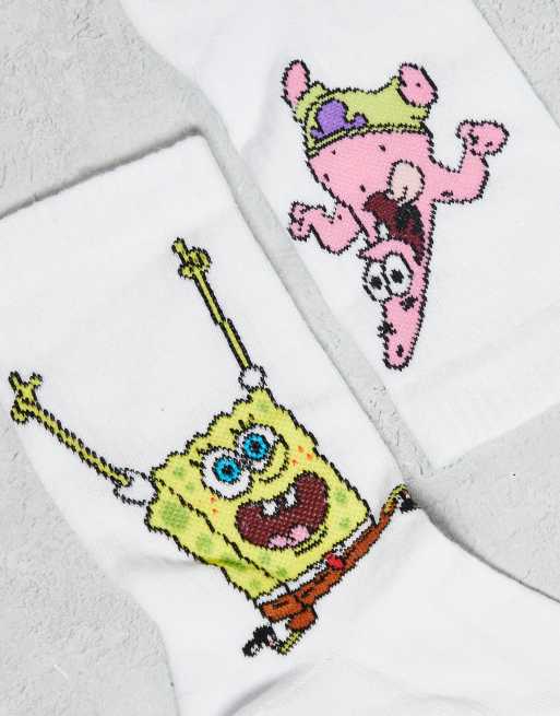 ASOS DESIGN 2-pack socks with SpongeBob and Patrick graphics in white, 2 of 3
