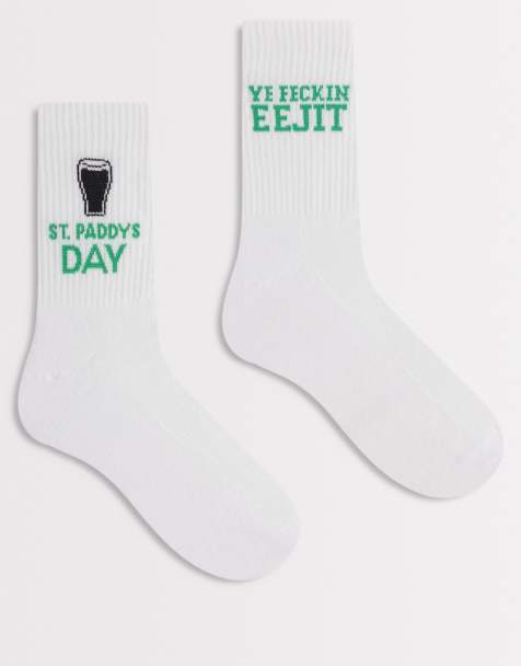 ASOS DESIGN 2 pack socks with St Patrick's Day graphic in white - view 1