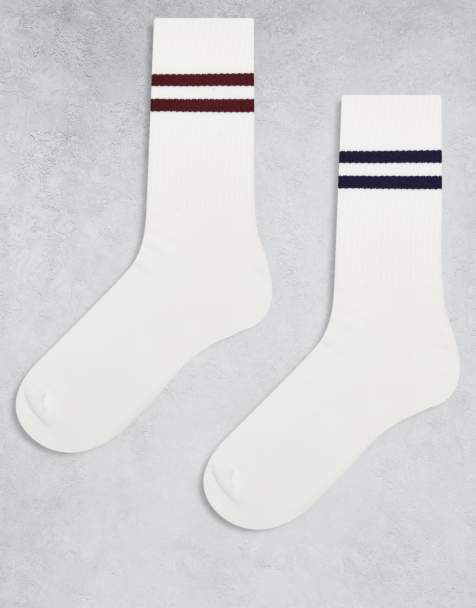 ASOS DESIGN 2 pack socks with stripes in cream - view 1